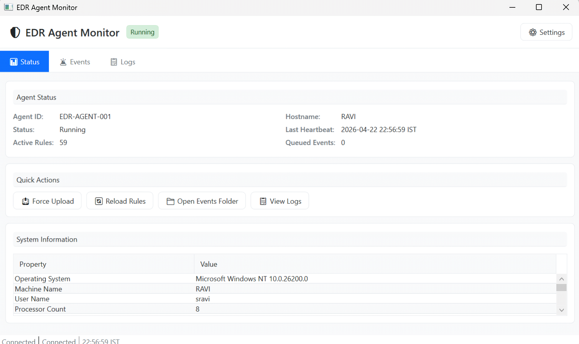 Endpoint agent status view